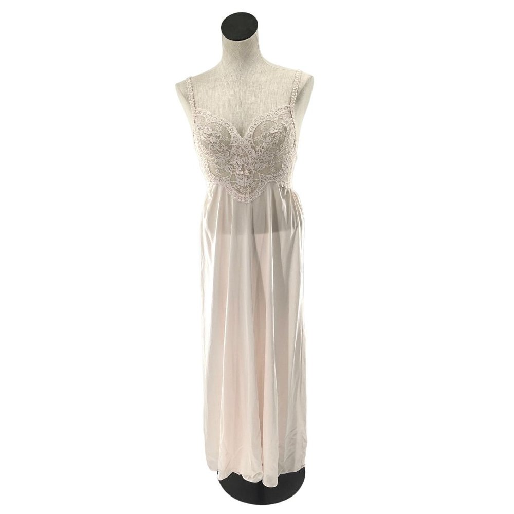 Vintage Nightgown Pastel Pink Sheer Lace Maxi-Length Medium 80s Cottagecore - Picture 11 of 11